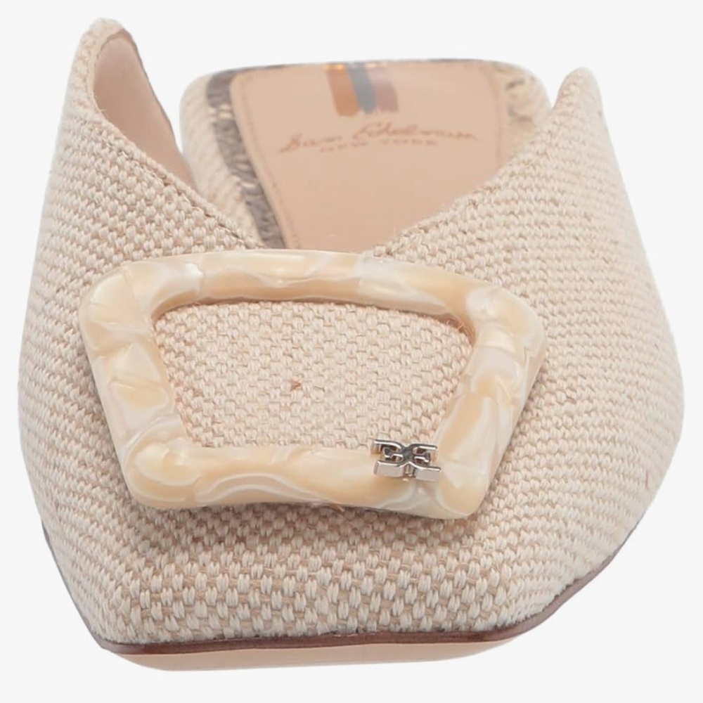 Sam Edelman Beige Woven Square-Toe Mules with Buckle - Picture 3 of 4